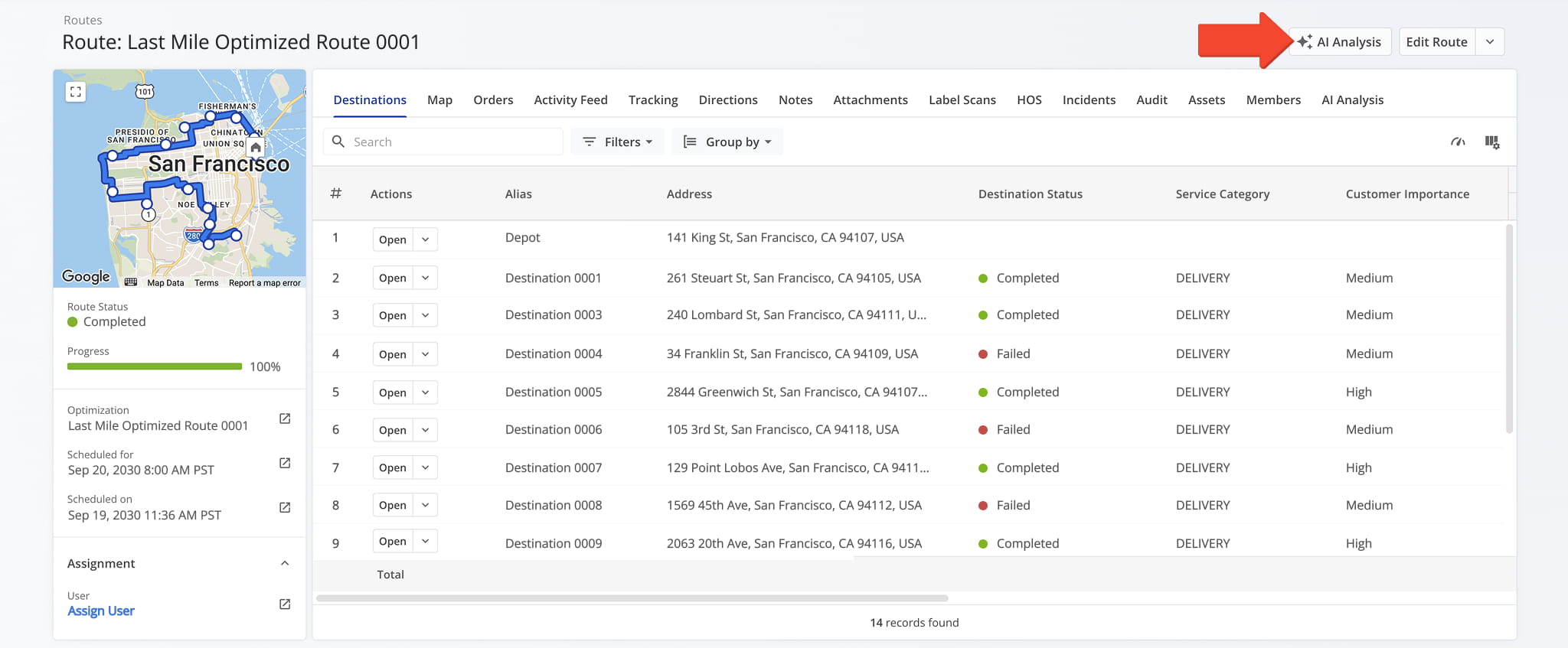 To facilitate route reporting, download an AI generated analysis of your route.