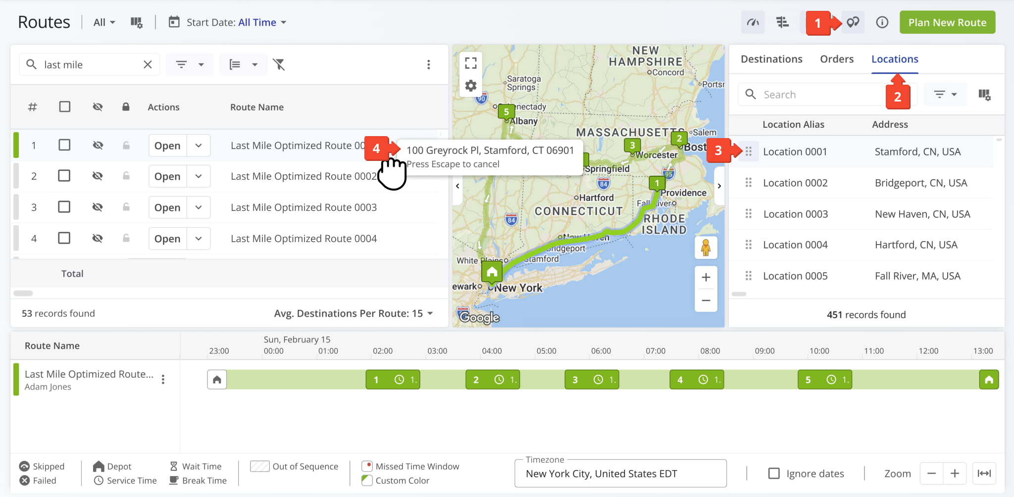 Drag and drop locations onto the Routes List.
