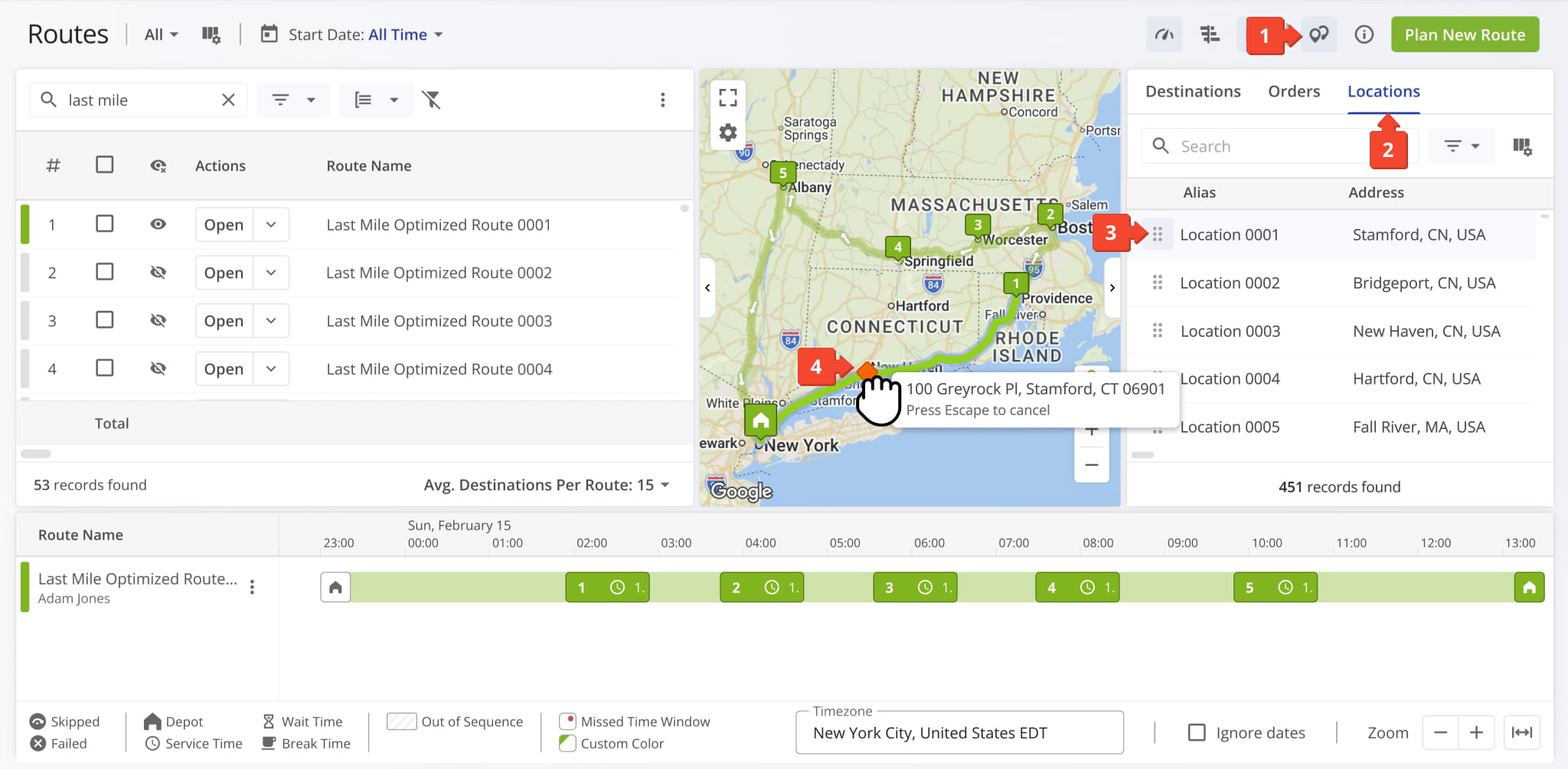 Drag and drop locations onto the routes map.