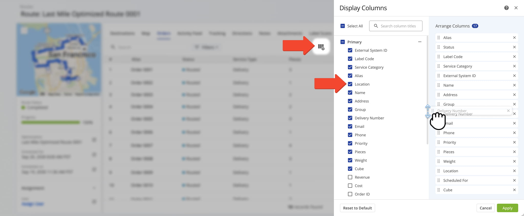 The Orders Data Table can be customized by checking the boxes next to the orders you wish o see according to your workflow and enterprise needs.