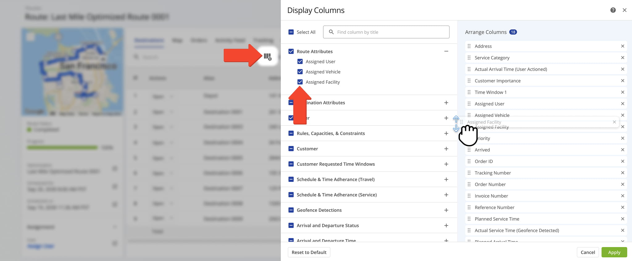 Customize your data table by selecting the data columns you want to see and arranging each column in the order you prefer.