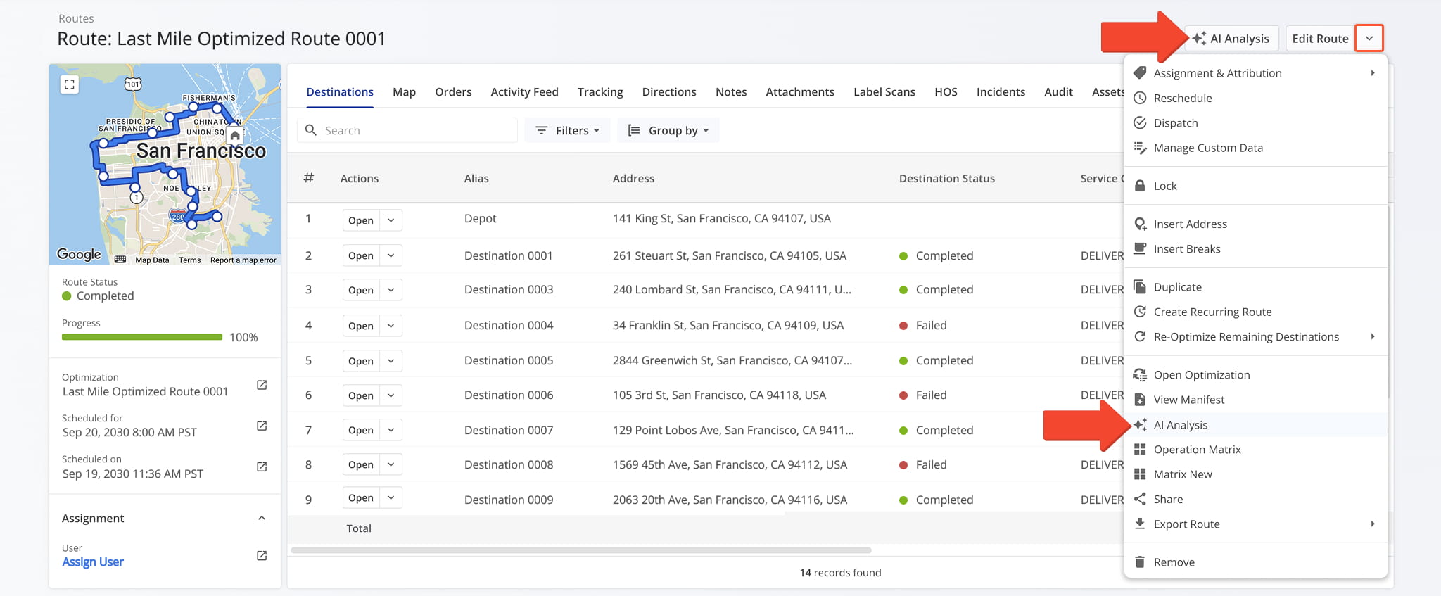You can access the AI-generated report from the Route Snapshot.