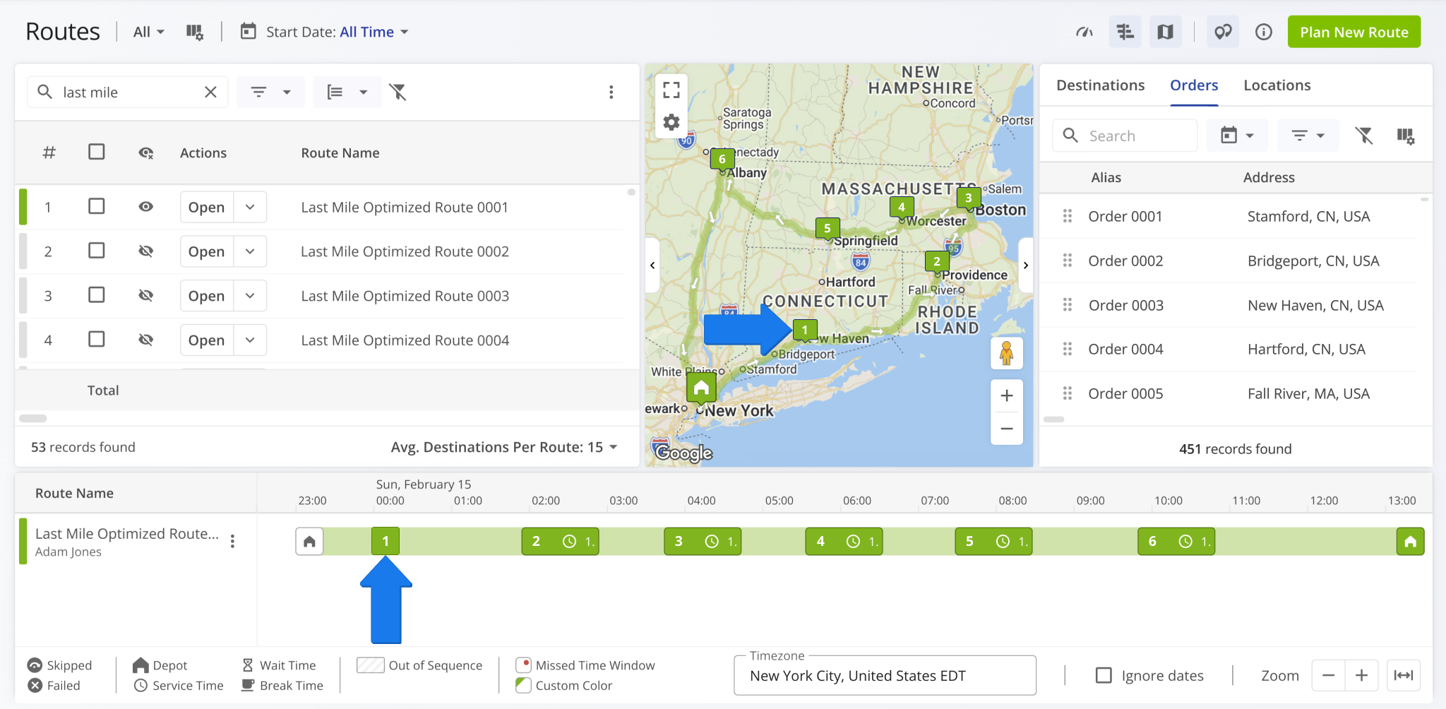 Route4Me will automatically adjust the route sequencr with the newly added order.