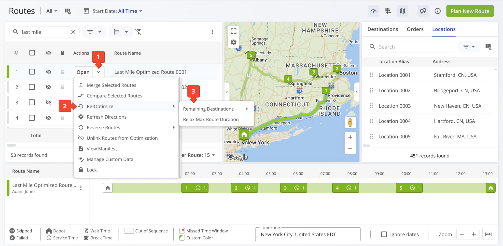 Finalize changes from the Bulk Actions menu, or update only unvisited stops for routes already underway.