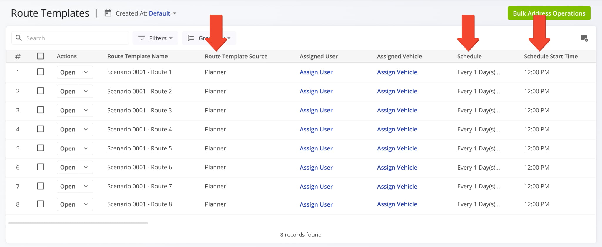 Save Scenarios as Route Templates to automate repeating routes.