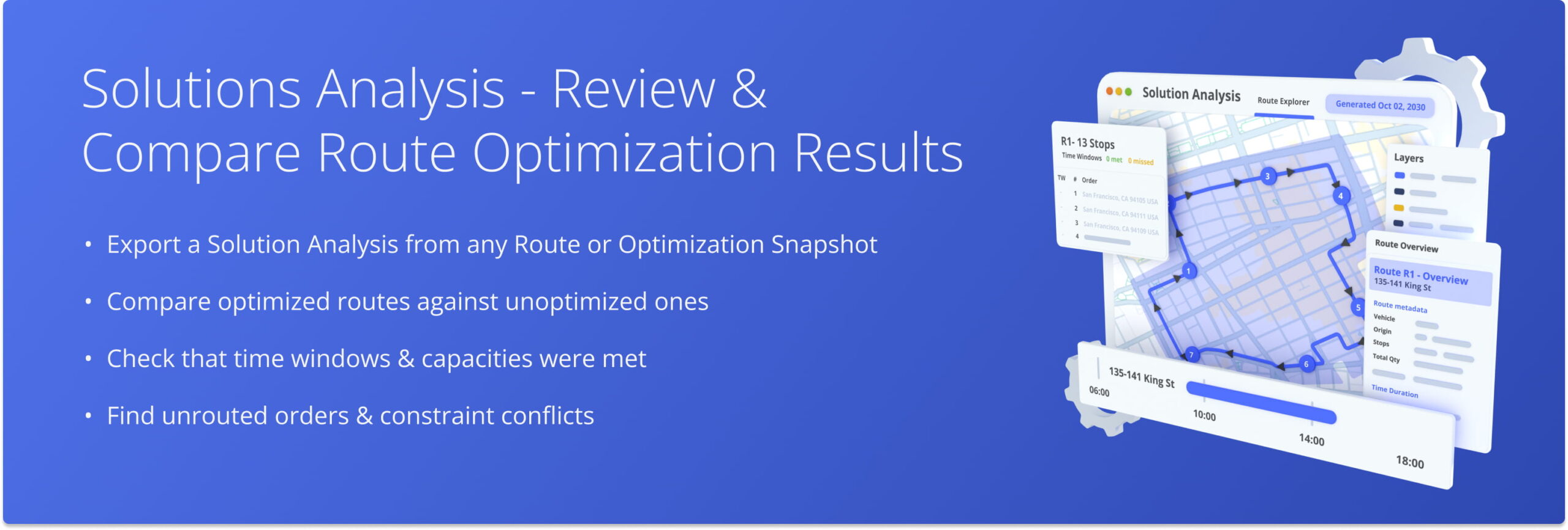 Export a Solution Analysis from any Route or Optimization Snapshot and compare optimized routes against unoptimized ones.