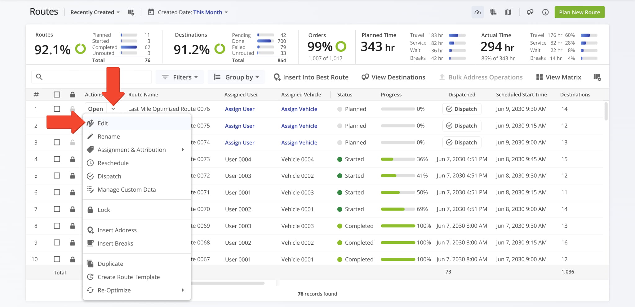From your Routes List, view all Recurring Routes or search by Route Template name to find a specific one.