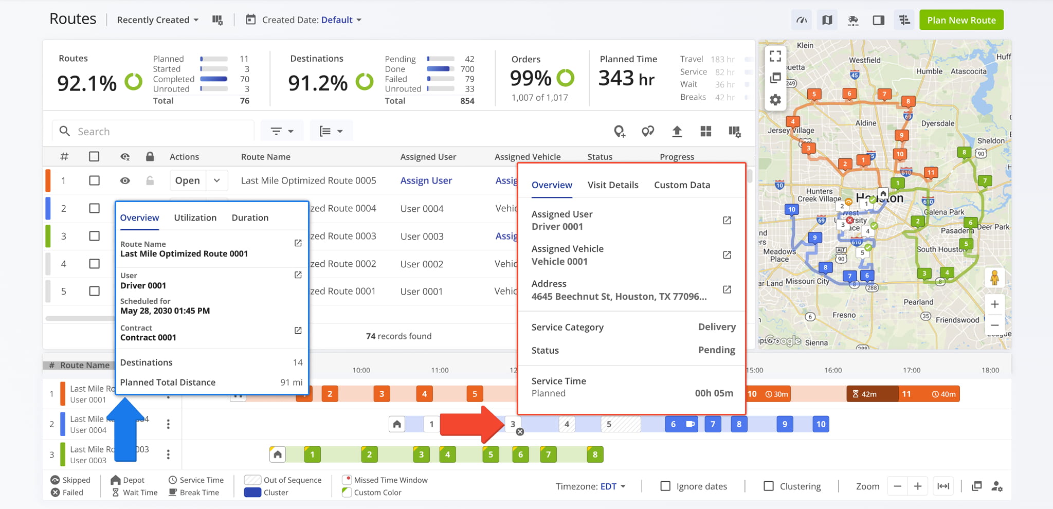 Use the Timeline to quickly optimize route sequencing and avoid scheduling conflicts.